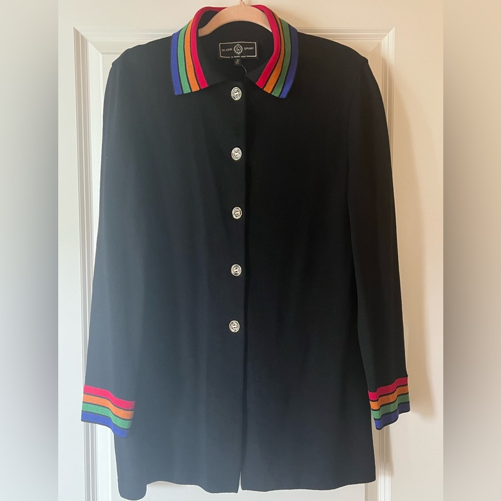 St John Sport  Black Sweater Jacket with Rainbow Trim
